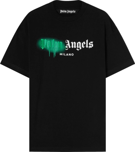 Palm Angels White And Green Spray Milano T Shirt