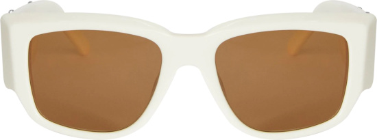 Palm Angels White And Light Brown Big Logo Sunglasses