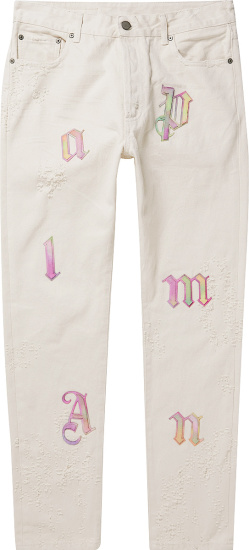 Palm Angels White And Rainbow Logo Letter Patch Jeans