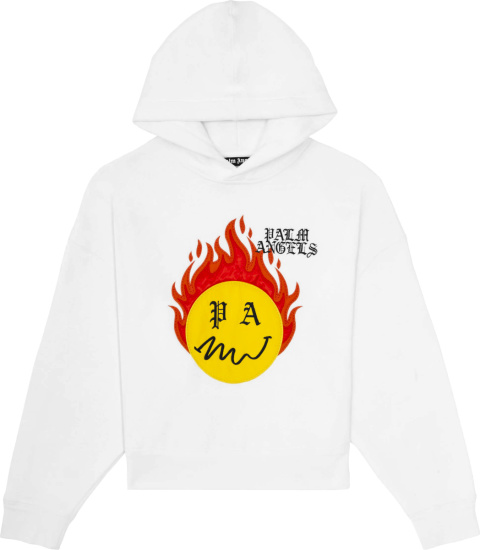 Palm Angels White Burning Smiley Face Hoodie