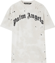 Palm Angels White Glitter Logo Distressed T Shirt