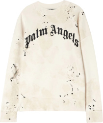 Palm Angels White Paint Splatter Glitter Logo Sweatshirt