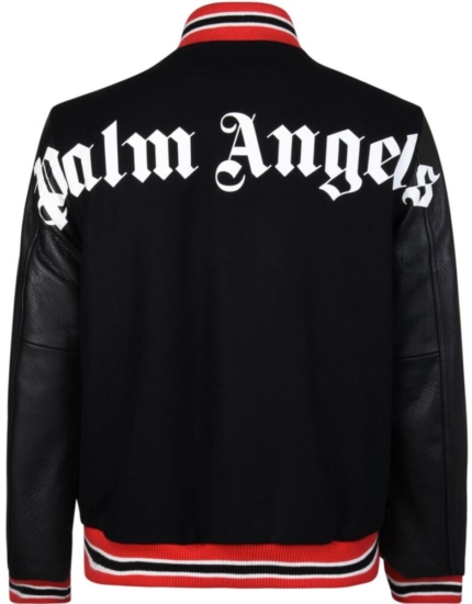 Palm Angles Black Leather And Wool Bomber Jacket