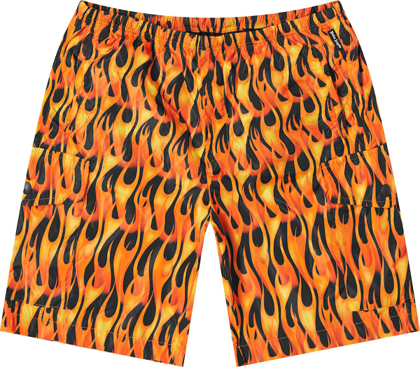 Palm Angles Orange Flame Print Cargo Swim Shorts