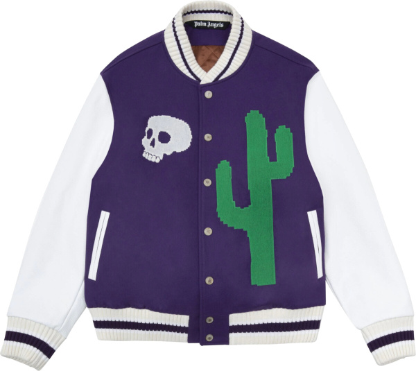 Palm Angles Purple And White Cactus Varsity Jacket