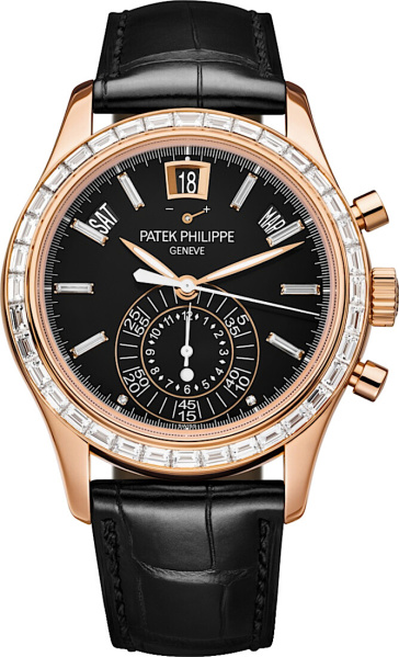 Patek Philippe Black Alligator And Rose Gold Chronograph Complications 5961r