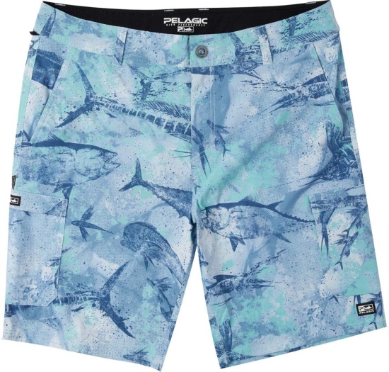 Pelagic Blue Fish Print Cargo Shorts