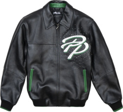 Pelle Pelle Black And Green Trim Pp Logo Leather Jacket