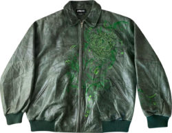 Pelle Pelle Green Leather Floral Embroidered Jacket
