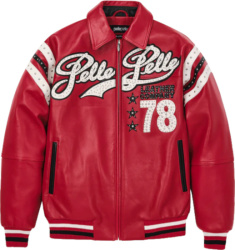 Pelle Pelle Red Leather Studded 78 Logo Jacket