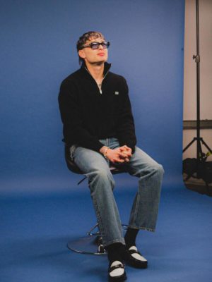 Peso Pluma Jacques Marie Mage Sunglasses Celine Quarter Zip Sweater Blue Jeans Two Tone Loafers