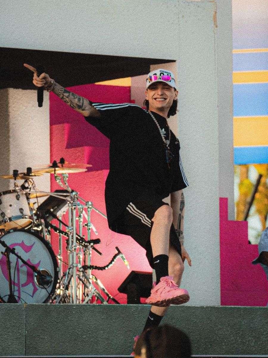 Peso Pluma Performs At Coachella 2023 In an 'Icon' Hat & Balenciaga x Adidas Outfit