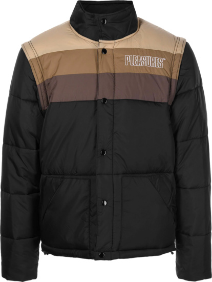Pleasures Black And Brown Striped Removable Sleeve Puffer Jacket