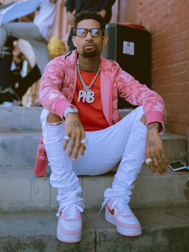 PnB Rock Wearing a Pink & Red BAPE, Off-White, & Nike Outfit
