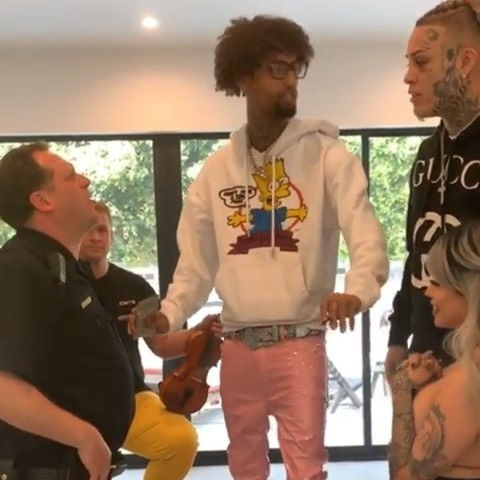 PnB Rock Wearing an Off-White Bart Simpson Hoodie and Lil Skies Wearing a Black Gucci Hoodie