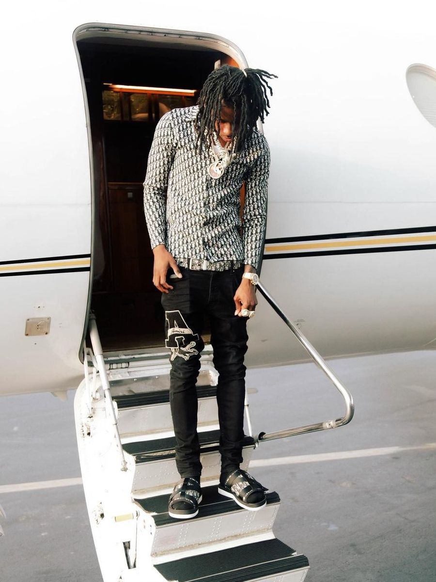 Polo G Wearing a Beige Dior Oblique, & Amiri Outfit