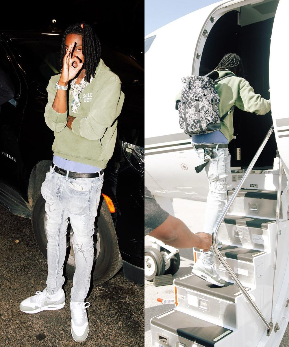 Polo G Wearing a Gallery Dept. Hoodie With Ksubi Jeans & Nike Air Max 1 Sneakers