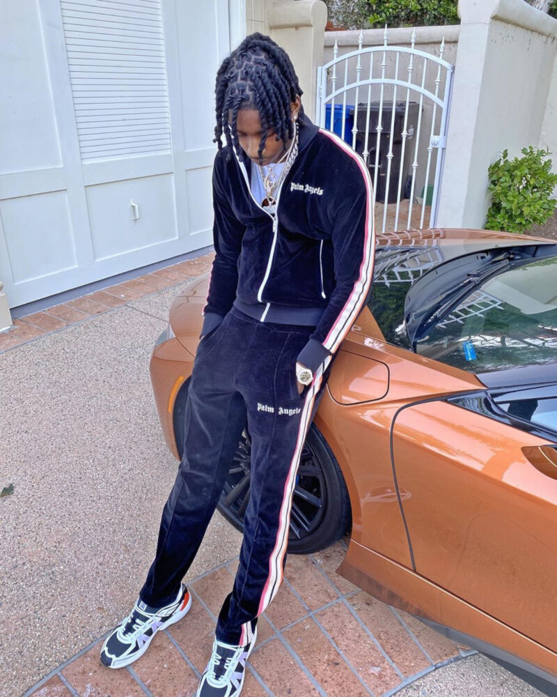 Polo G Wearing a Palm Angels Chenille Tracksuit With Dior Runteks