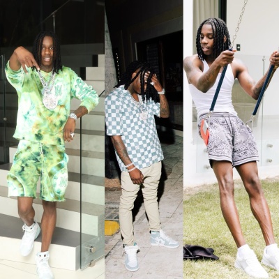 Polo G Wearing An Amiri Green Tie Dye Hoodie And Sweatshorts With White And Green Jordan 6 Sneakers