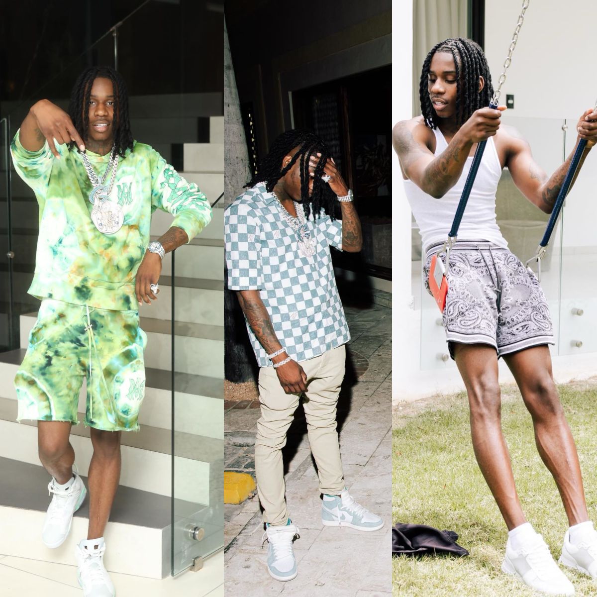 Polo G Relaxes On Vacation In Amiri, Louis Vuitton, & Jordan Outfits