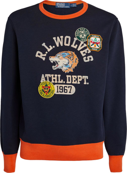 Polo Ralph Lauren Navy And Orange Trim Wolves Sweatshirt