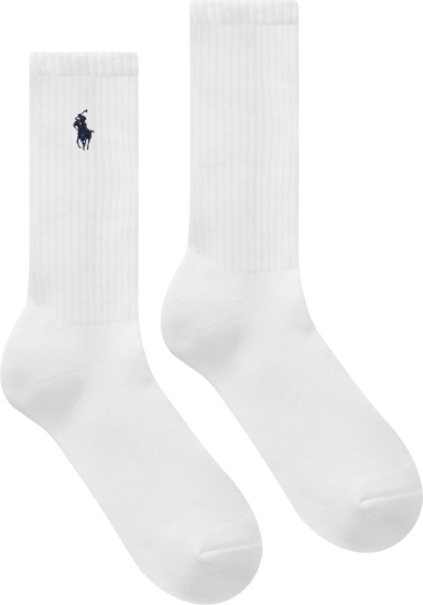 Polo Ralph Lauren White And Navy Pony Crew Socks