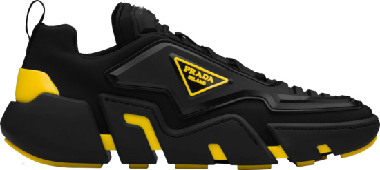 Prada Black & Yellow 'Techno Stretch' Sneakers | INC STYLE