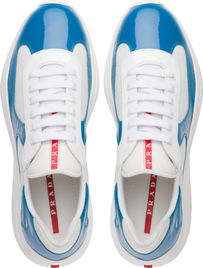 Prada Patent Bright Blue & White 'Americas Cup' Sneakers | INC STYLE