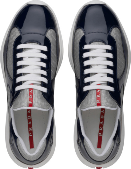 Prada Patent Navy & Silver 'Americas Cup' Sneakers | Incorporated Style
