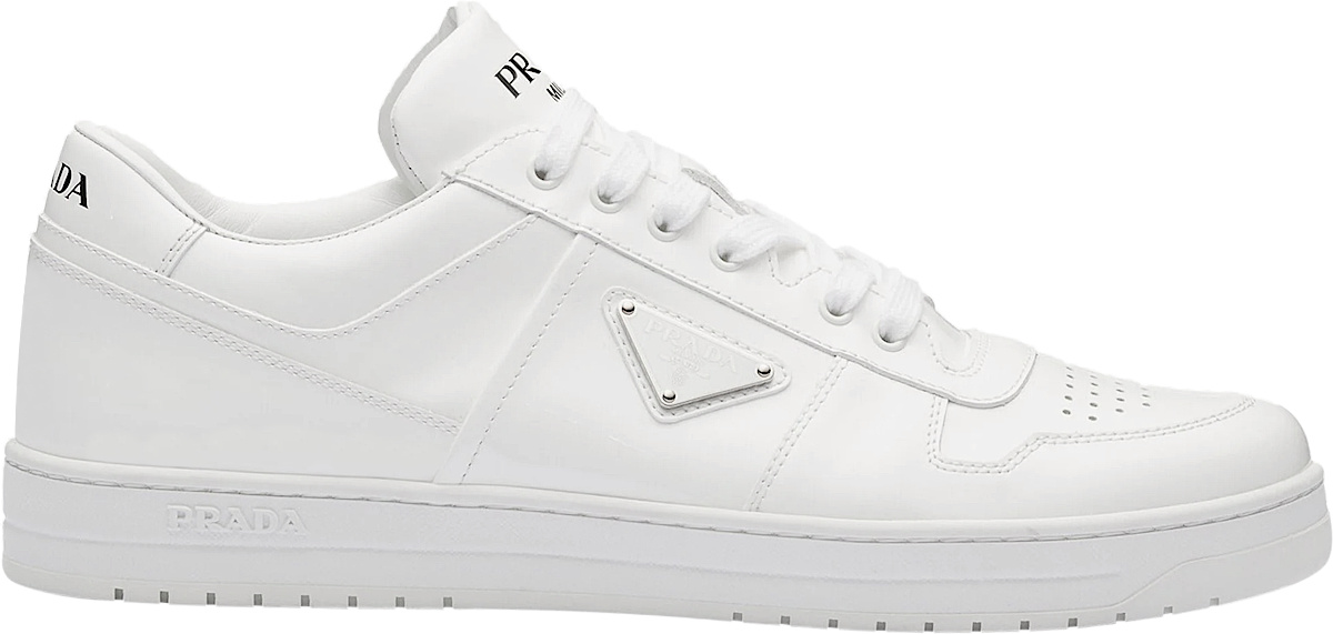 Prada All White Triangle Logo 'Downtown' Sneakers | INC STYLE