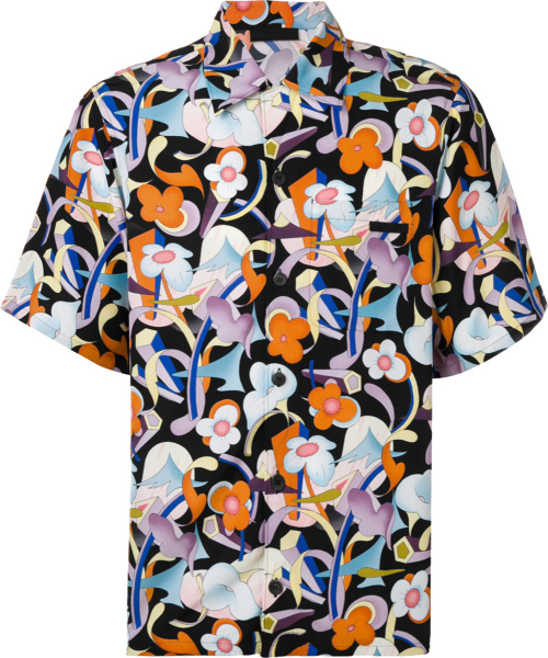 Prada Black And Multicolor Floral Print Shirt
