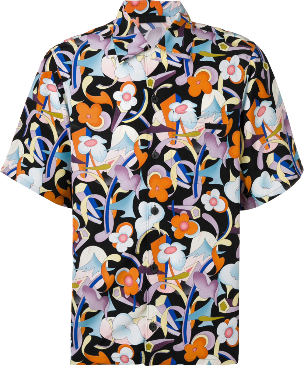 Prada Black & Multicolor Abstract Floral Shirt | INC STYLE