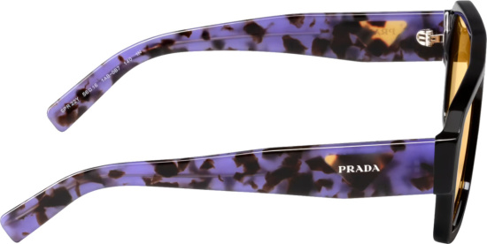 Prada Black And Purple Marbled Oversized Orange Tinted Square Sunglasses
