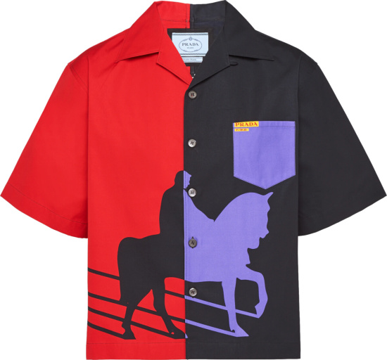 Prada Black And Red Horse Print Shirt Ucs319 1x9j F0n98 S 182