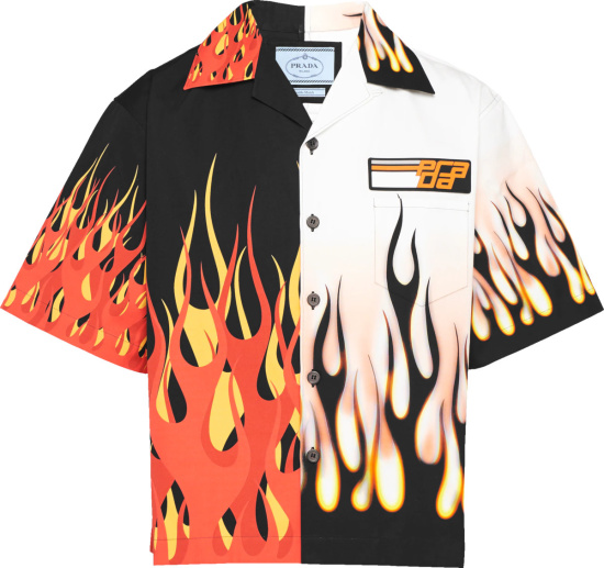 Prada Black And White Split Orange Flame Double Match Shirt Ucs319 1x9m F0p5n S 182