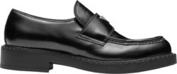 Prada Black Brushed Leather Triangle Logo Loafers