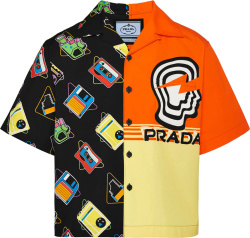 Prada Black Casette And Orange Yellow Split Double Match Bowling Shirt