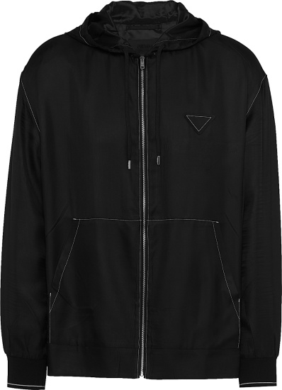 Prada Black Contrast Stitch Silk Zip Hooded Jacket Sgc197 1qwc F0002 S 231