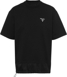 Prada Black Cotton And Nylon Panel Drawcord Hem Oversized T Shirt