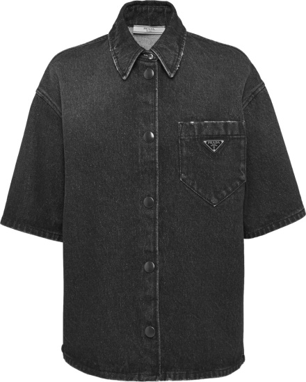 Prada Black Faded Denim Short Sleeve Shirt