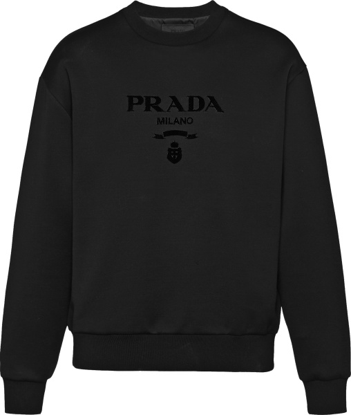 Prada Black Felt Milano Logo Print Sweatshirt