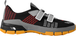 Prada Black Grey Red Double Strap Tech Knit Sneakers