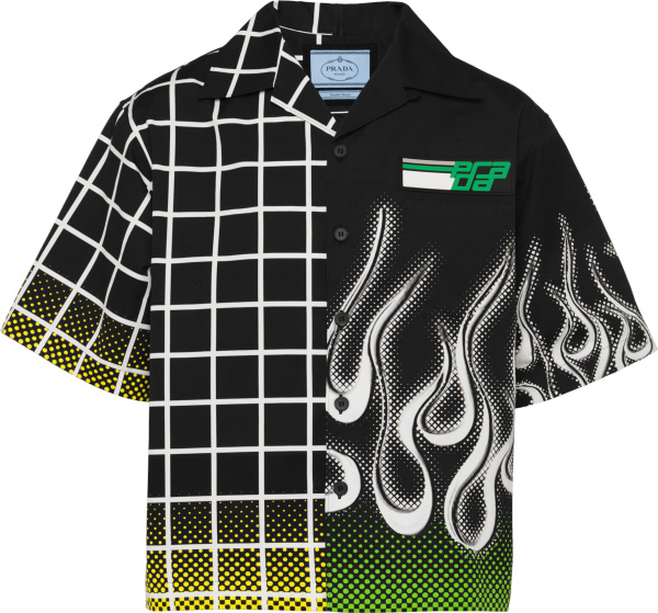 Prada Black Grid And Flame Double Match Shirt