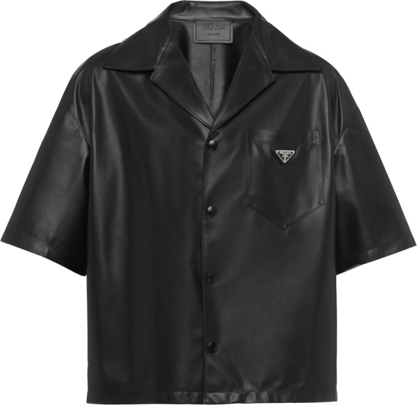 Prada Black Leather Boxy Fit Snap Shirt Upc176 1wdv F0002