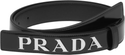 Prada Black Leather Spelled Out Logo Belt