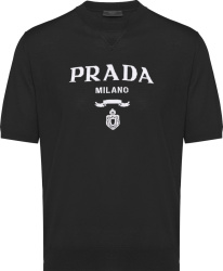 Prada Black Prada Milano Logo Knit Short Sleeve Sweater T Shirt Umb272 1075 F0002 S 212