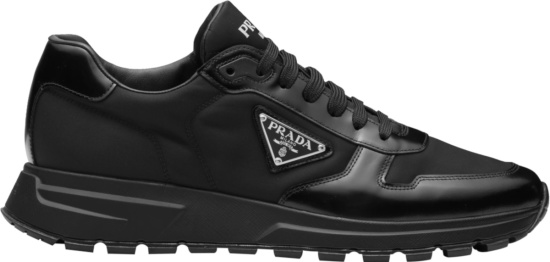 Prada Black Re Nylon And Leather Low Top Sneakers