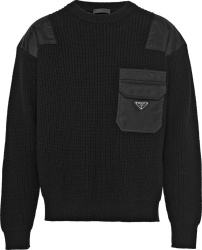 Black Nylon Panel Cargo Pocket Sweater