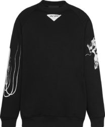 Prada Black Sealife Print Raglan Crewneck Sweatshirt