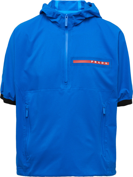 Prada Blue Bi Stretch Short Sleeved Hooded Jacket